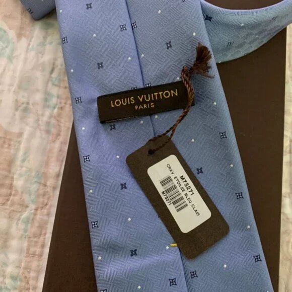 Louis Vuitton Blue Monogram Silk Neck Tie w/ Tag Box Unused - Picture 4 of 6